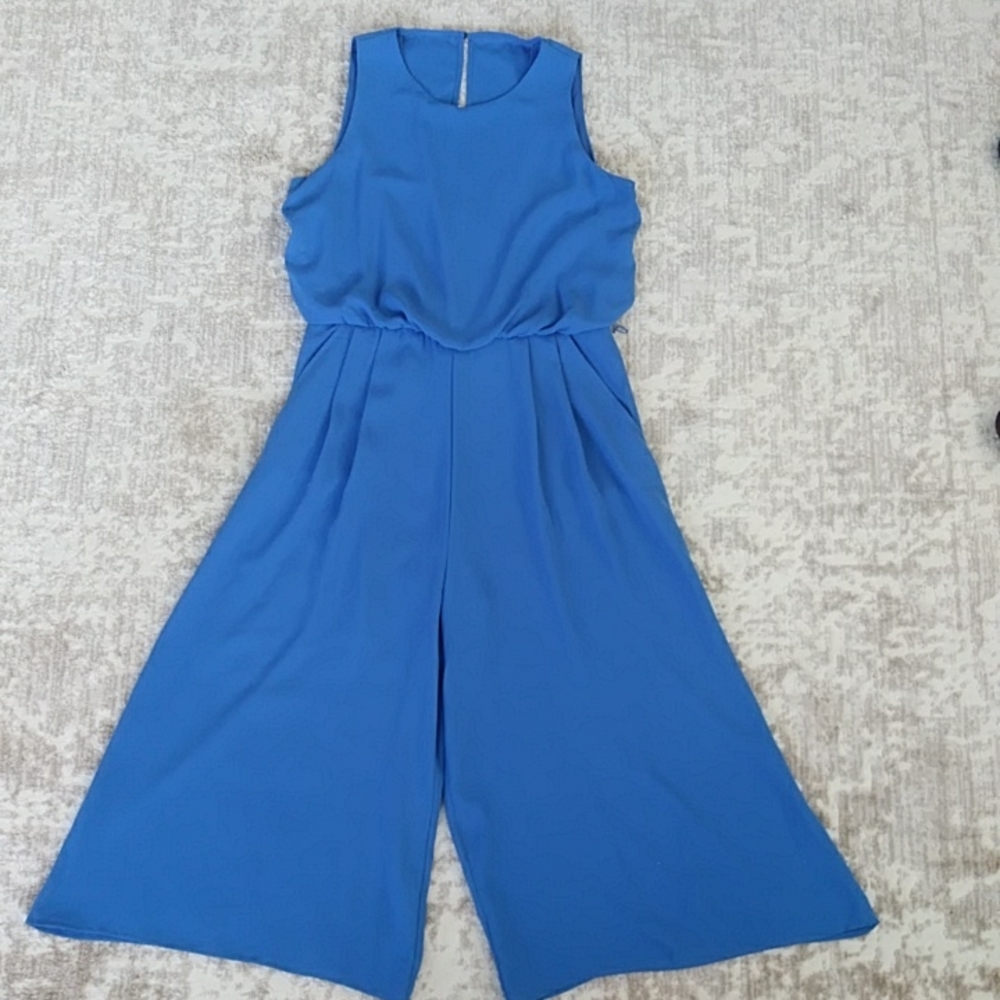 Vince Camuto Pleated Wide Leg Gaucho Jumpsuit 10 Blue